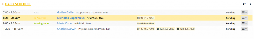 Shows the daily schedule card to give an example of what the daily schedule dashboard card looks like.